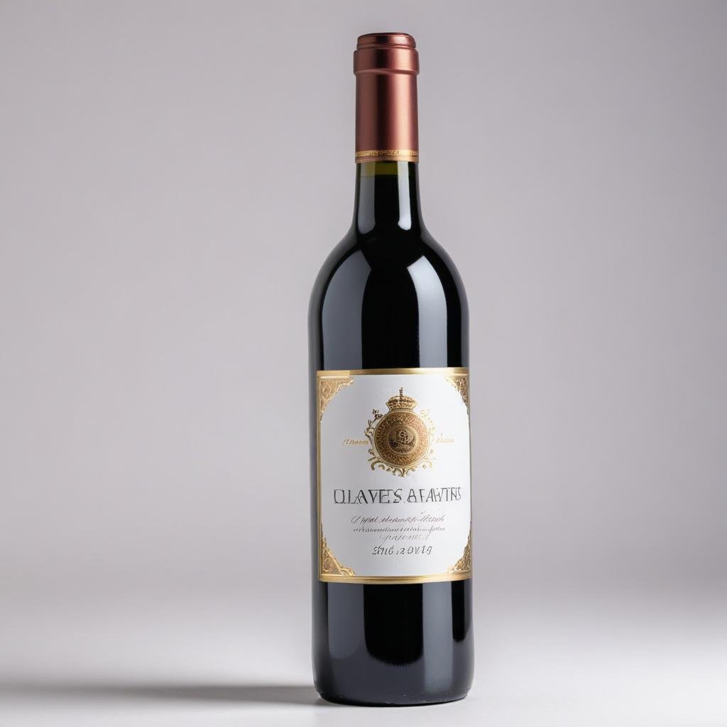 Cold foil label on a bottle of wine.